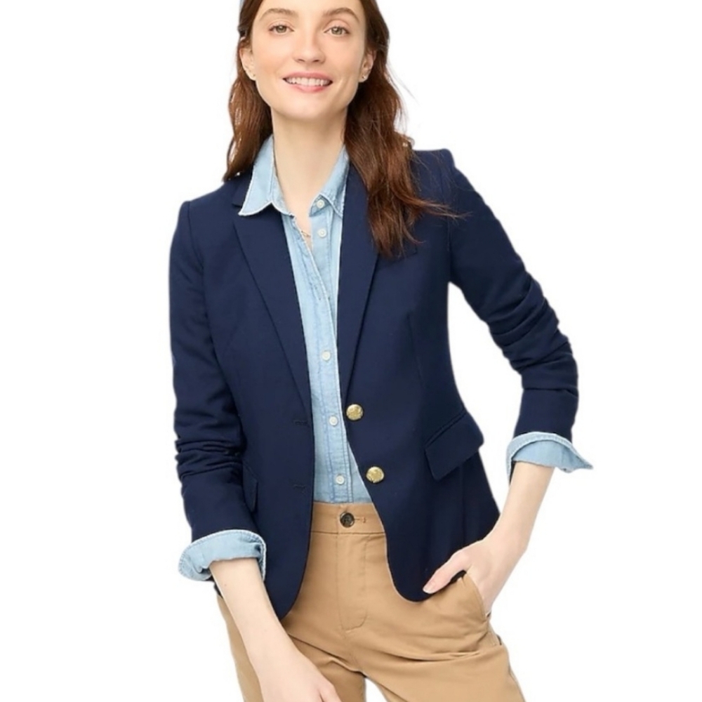 J. Crew Women's Schoolboy Blazer Navy Blue Wool Gold Buttons - Picture 4 of 8